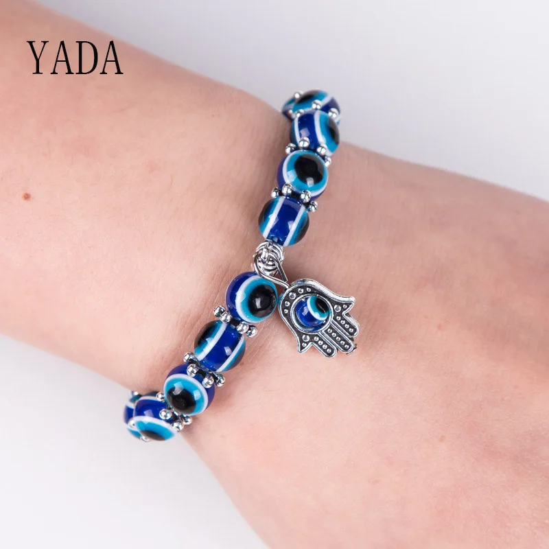 

YADA Gifts Blue Evil Eye Hamsa Hand Fatima Palm Bracelets&Bangles For Women Men Handmade Casual Jewelry Bracelet Female BT200057