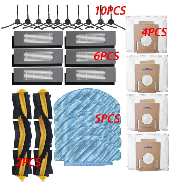 Main / Side Brush For ECOVACS DEEBOT OZMO T8 / T8 AIVI Robot Vacuum Cleaner Dust Bag Filter Disposable Mop Cloth Accessories KIT-3