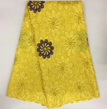 

Women Nigerian High Quality 100% Cotton 2019 Swiss Voile African Lace Fabrics Polished Cotton Eyelet Lace With Stone PL1145
