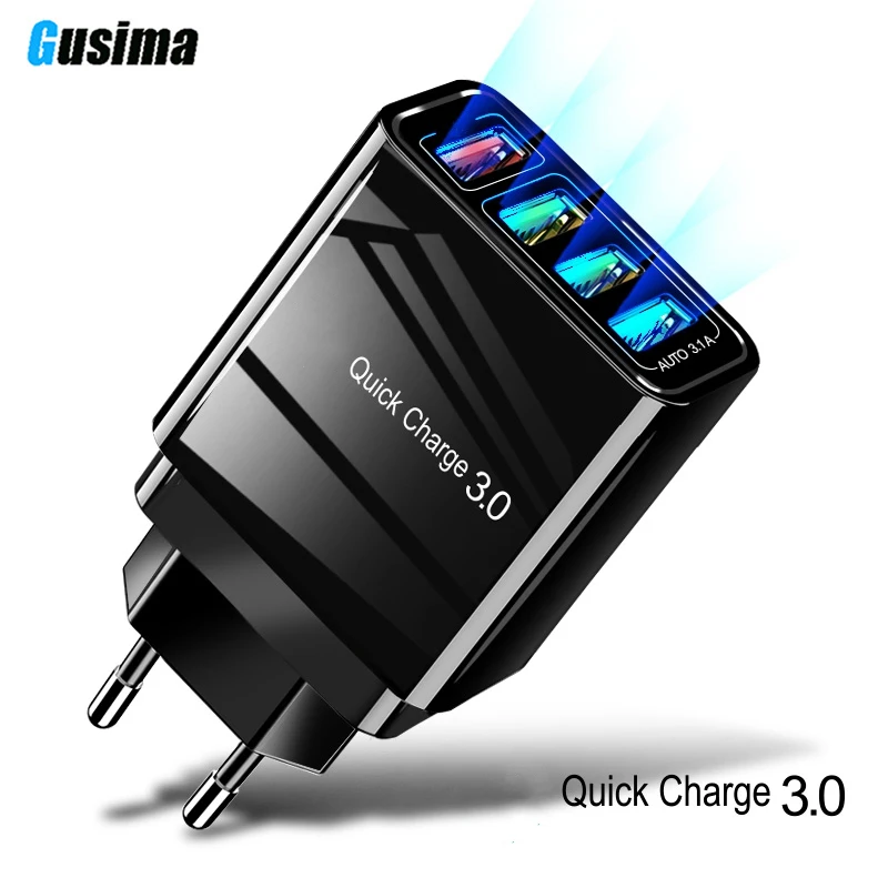 GUSIMA Quick Charger QC 3.0 Fast Charging 4 Port USB Wall EU Adapter Mobile Phone For iPhone Huawei Samsung Redmi Note 7 | Мобильные