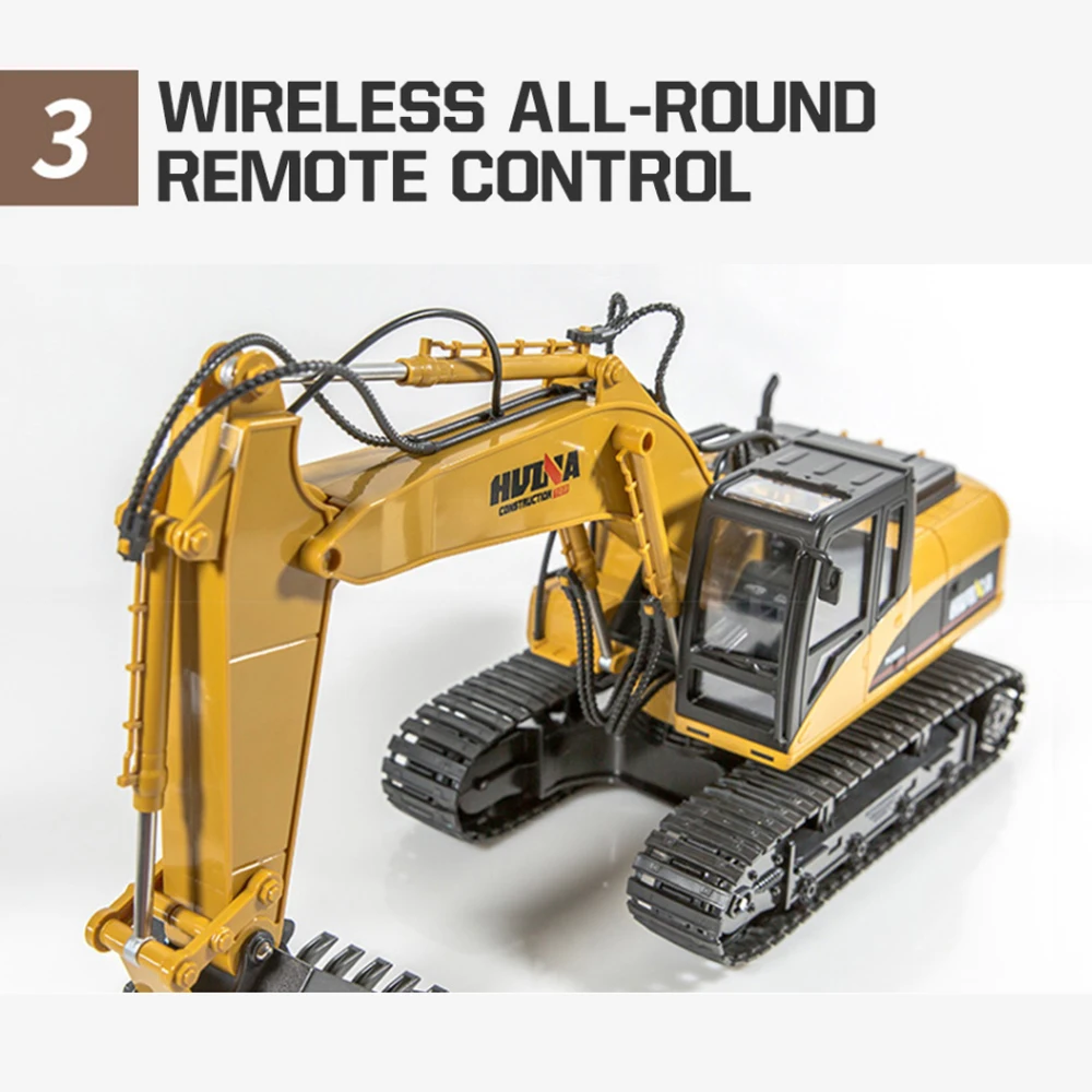 HUINA 1535 1/14 Remote Control Alloy Excavator Engineering Vehicle Series 2.4Ghz 15 Channel Truck Car Model Kids Boys Toys Gifts 4