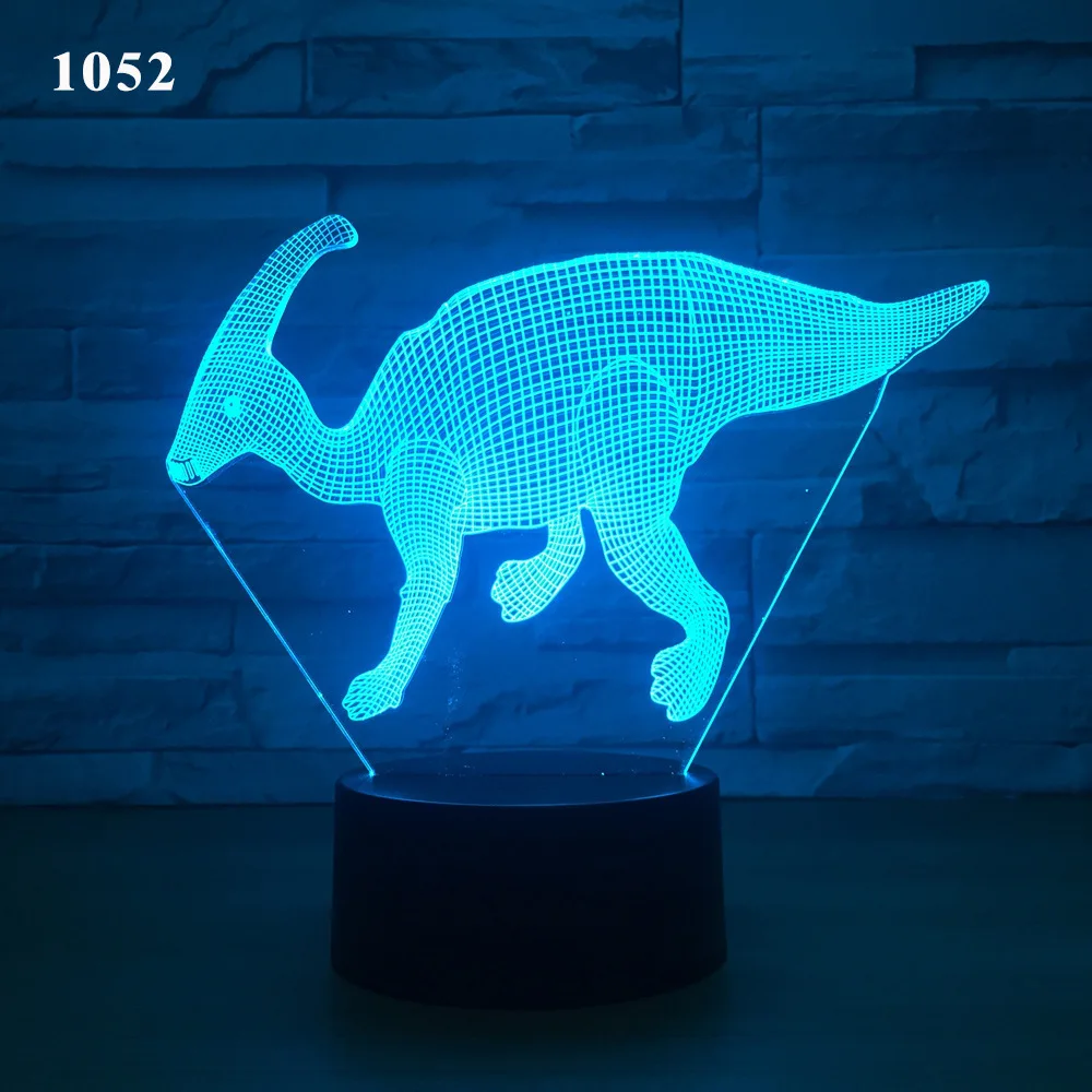 1052 3D светодиодный Ночной светильник с рисунком из мультфильма, Crazy Triceratops, динозавр, настольная лампа, luminaria novel lampara, 7 цветов, для рождества, Нового года, подарок - Испускаемый цвет: 1052