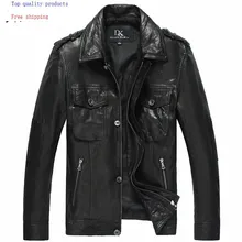 Натуральная кожаная куртка Для мужчин Дубленка мотоциклетная куртка, короткий рукав, Винтаж реальные Кожаные куртки DK105 YY289