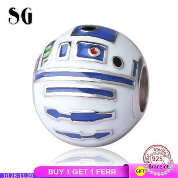 

Silver Galaxy 925 Sterling Silver Robot Enamel Beads for Women Fit Original Pandora Charms Bracelet Authentic Fashion Jewelry