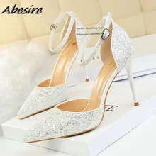 

Abesire New Pumps Bling Bling Shallow Stilettos Solid Pumps Buckle High Heels Woman Spring Autumn Shoes Fashion Lady Big Size