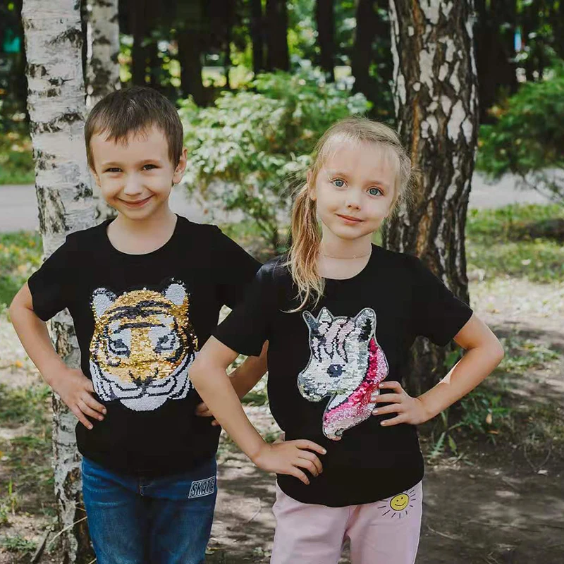 Футболки для мальчиков с тигром Change На панду детская Волшебная Двусторонняя