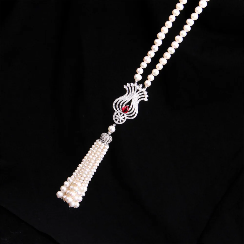 YKNRBPH, длинное жемчужное ожерелье из серебра S925 пробы, Женский Осенний свадебный подарок, ювелирные украшения, жемчужные цепочки для свитера
