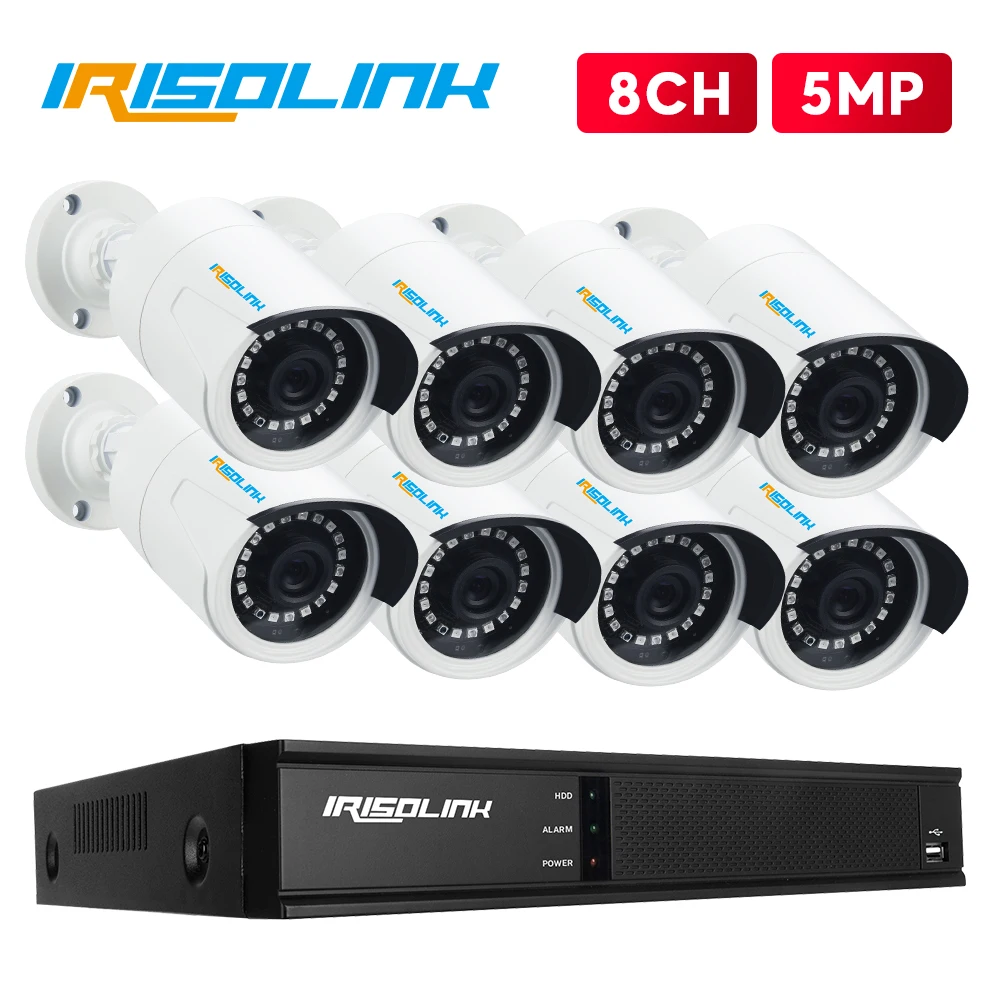 

5MP video surveillance system 8CH H.265 DVR kit 8PCS IR security cameras IP67 Waterproof Irisolink CCTV camera security system