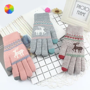 

Christmas Deer Women's Cashmere Knitted Winter Gloves Cashmere Knitted Autumn Winter Warm Thick Gloves Touch Screen Gloves XBFF