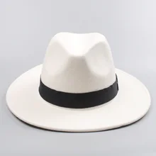 Осень Зима Модная белая шерстяная шляпа Fedora с лентой женские мягкие фетровые шапки мужские для свадьбы