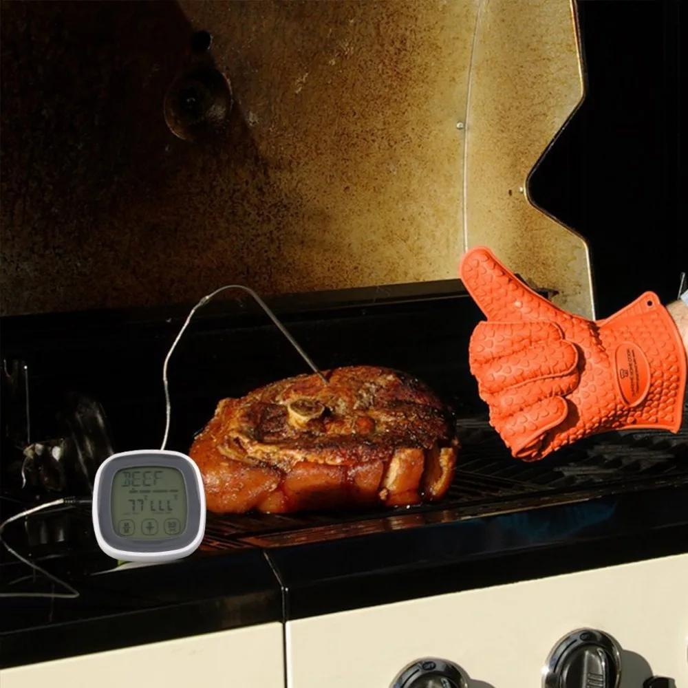 Potable Touchscreen LCD Digital Display Meat Food Cooking Thermometer Timer With Stainless Steel Probe TS-BN53 Drop shipping