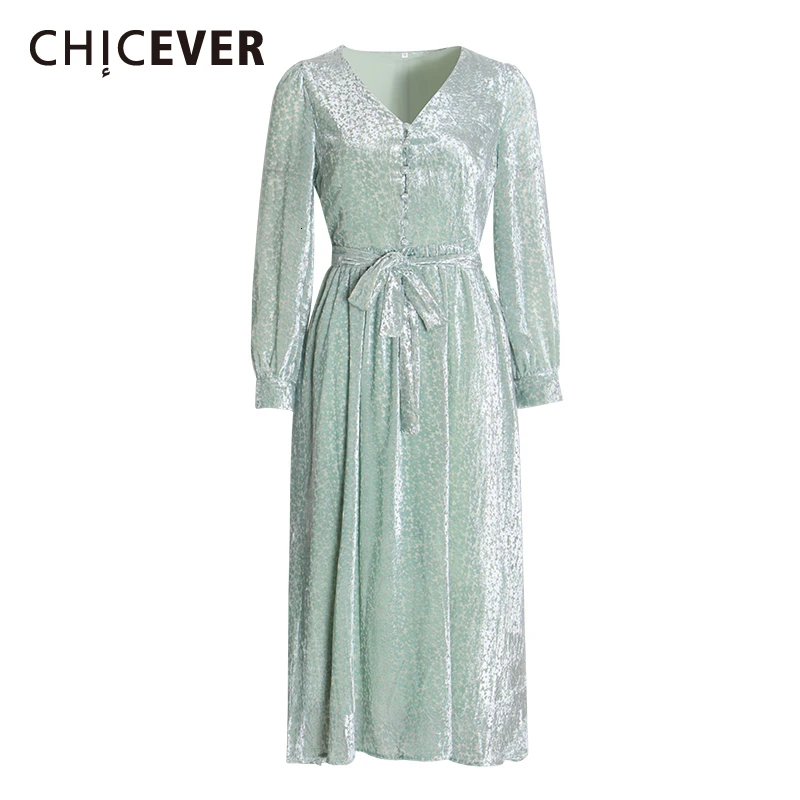 CHICEVER платье с бантом для женщин, v-образный вырез, длинный рукав, высокая талия, шнуровка, линия, элегантные платья для женщин,, осенняя мода, новинка