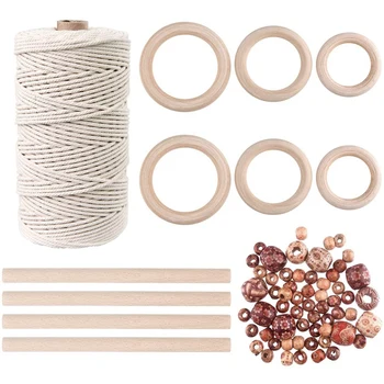 

Macrame Cotton Rope m with Wooden Ring,Wooden Stick and Beads,for DIY Macrame Crafts,Wall Hanging,DIY Plant Hanger