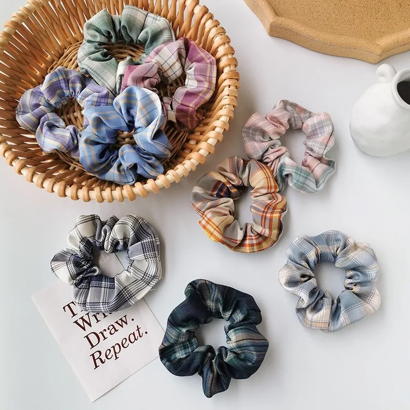 

2020 Fashion Simple Lattice Hair Scrunchie Elastic Hair Bands Retro Fabric Women Girls Headwear Ponytail Holder Hair Accessories