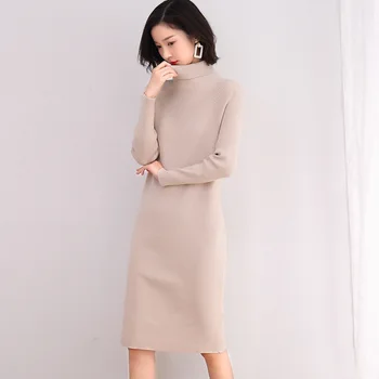 

Knitted Dress 2019 Autumn Winter Dress Women High Collar Knit Dress Sweater Bottoming Dress Sweater Dress Plus Size Women