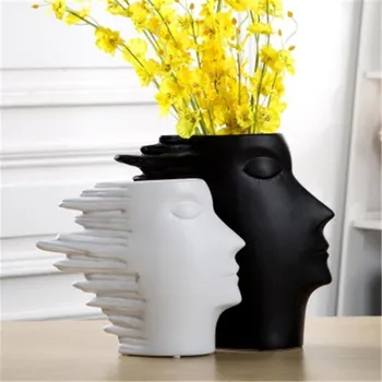 

FLOWER VASE FOR FLOWERS AECORATION ACCESSORIES CERAMIC VASES WHITE AND BLACK HEAD SHAPE ABSTRACT HUMAN HEAD ORNAMENTS X2079