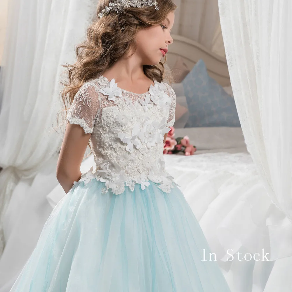 

Flower Girl Dresses Tulle 2019 Beading Appliqued Pageant Dresses For Girls First Communion Dresses Kids Prom Dresses