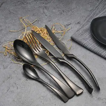 

5PCS/Set Black Cutlery Set Stainless Steel Tableware Western Dinnerware Dinner Fork Steak Knife Dessert Spoon Kitchen Tools