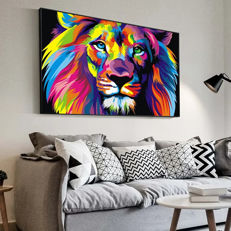 

Colorful Lion Paintings Canvas Art Posters And Prints Abstract Animals Art Wall Cuadros Murals Pictures For Living Room Decor