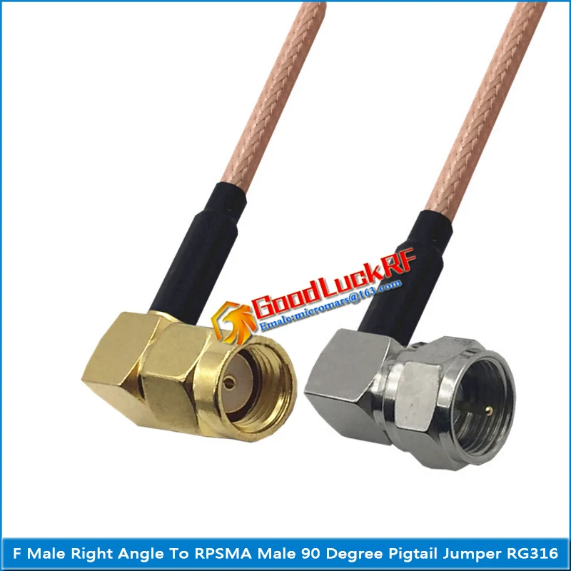

1X Pcs F Male 90 Degree Right Angle to RPSMA RP-SMA RP SMA Male Right Angle 90 Degree Plug Pigtail Jumper RG316 Cable Low Loss