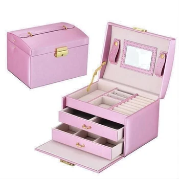 

Jewelry Box PU Storage Box Three-layer Double Drawer Hand-held Girl Gift Dressing Table 17.5*14*13cm