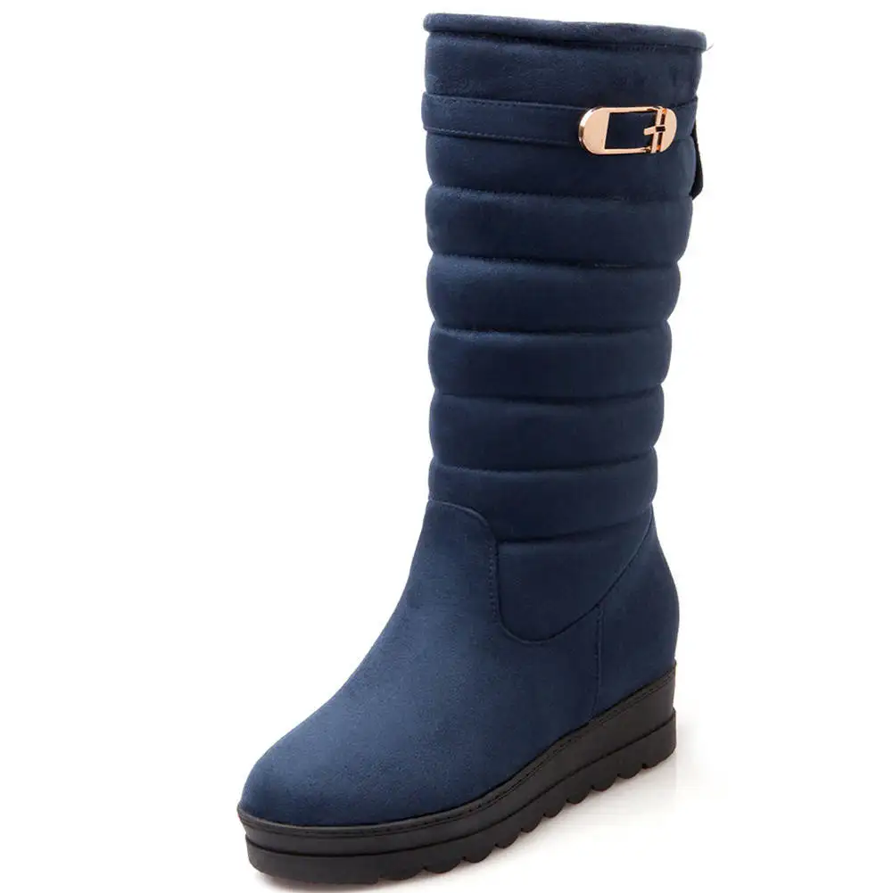 BONJOMARISA Big Size 33-42 New Snow Boots Women Fashion Belt Buckle Ladies Height Increasing Platform Winter Warm Fur Boots - Цвет: Синий