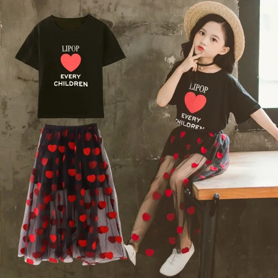 Summer Girls Cotton Clothing Sets 2pcs School Clothes for 3-11 Years kids clothing set,girls clothing set