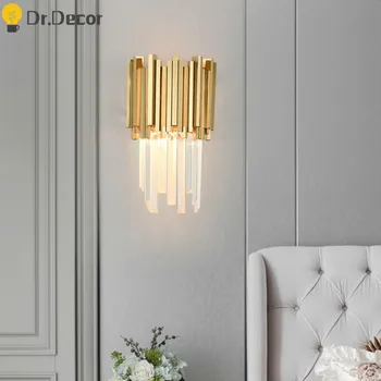 

European Luxury Gold Wall Lamp Modern Crystal Wall Lamps for Living Room Bedside Decoration Indoor Lighting Bedroom Vanity Light