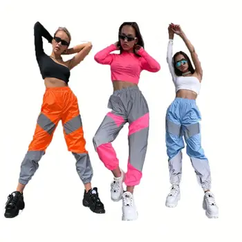 

New arrival winter fashion sportswear splicing reflective women jeans pants skirts