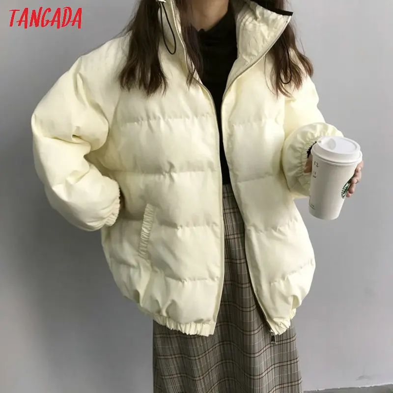 Tangada женские белые негабаритные парки со стоячим воротником на молнии зимнее женское теплое пальто корейская модная куртка ATC10