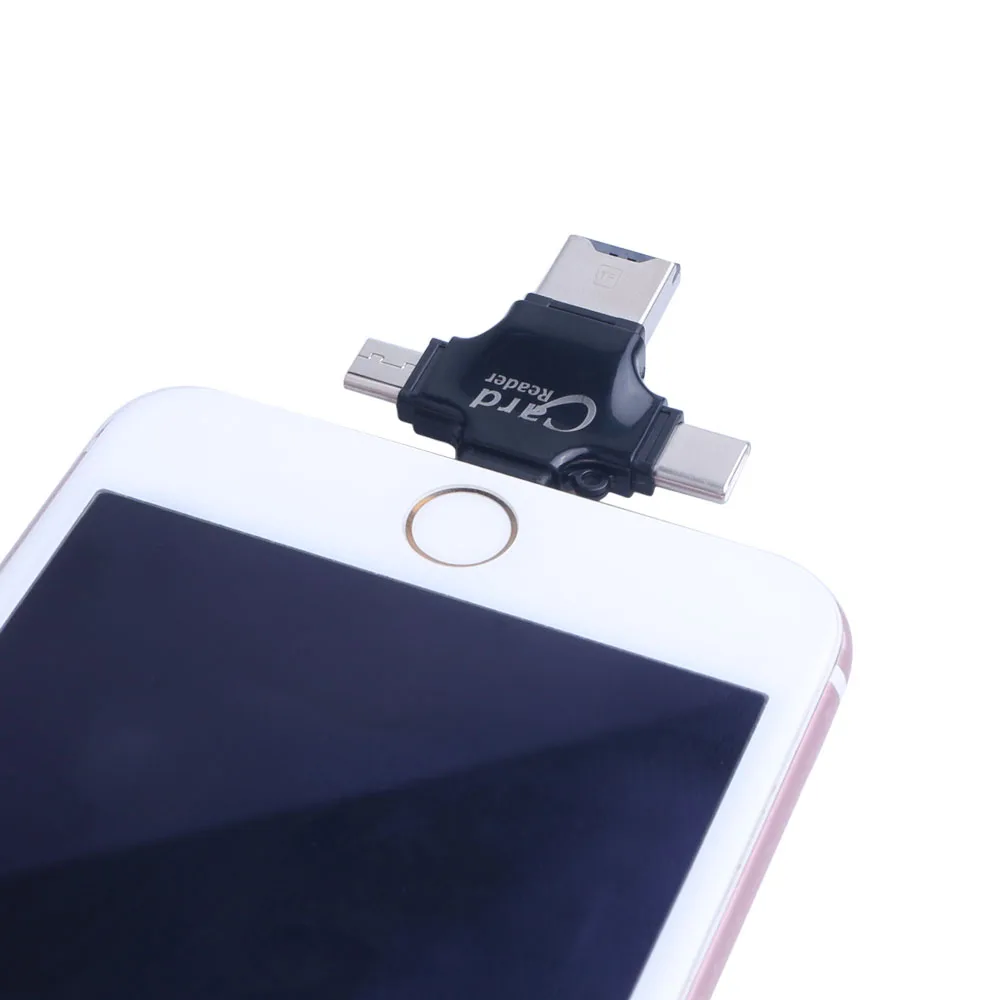 

Newest 4 in 1 Micro SD Memory Card Reader Lightning/Type-C OTG Card Reader for iphone 6 7 8 Plus Samsung S8 S9 OnePlus 5 6