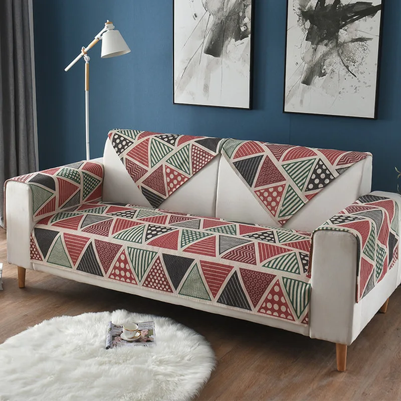 

Cotton And Linen Printed Sofa Cover For Living Room Geometric Anti-dirty Removable Couch Covers Towel Slipcover Corner TowelMats
