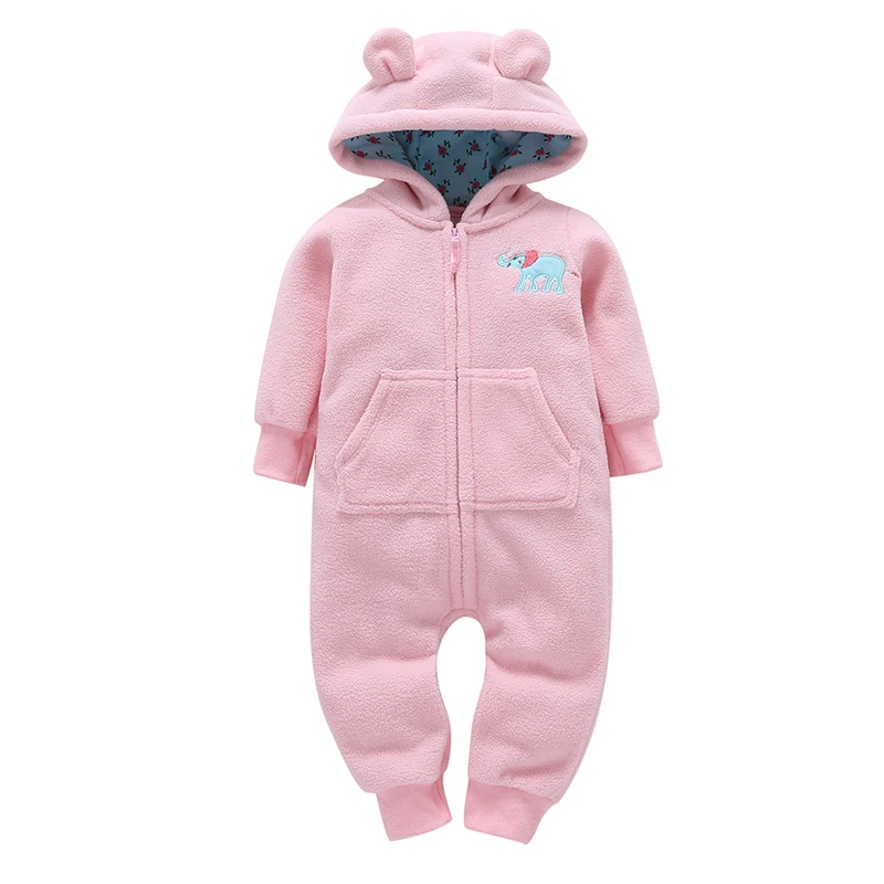 Зимняя одежда для малышей теплый детский комбинезон с капюшоном, плотная флисовая одежда для новорожденных девочек и мальчиков - Цвет: Pink