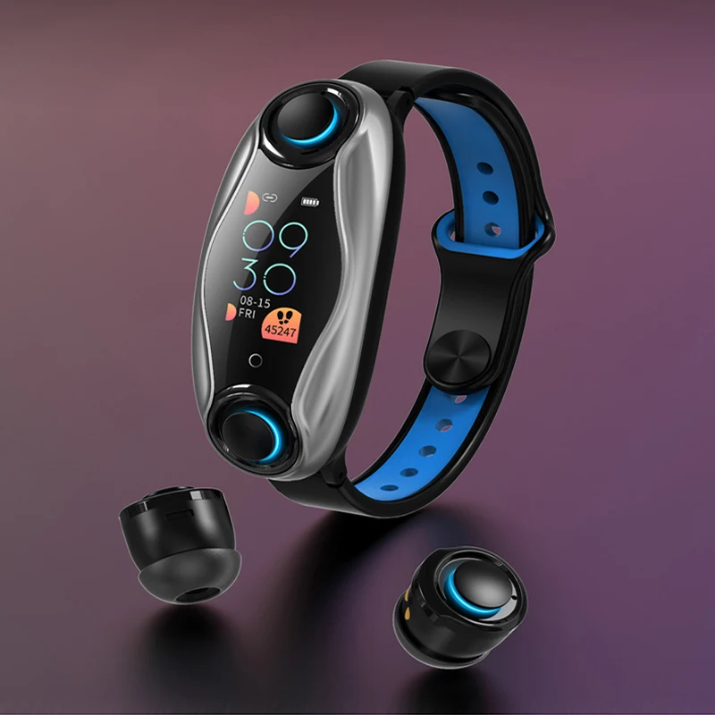 

Smart Bracelet With Wireless Earphones Bluetooth 5.0 Smart Wristband T90 Fitness Tracker Heart Rate Watch For IOS Android Phone