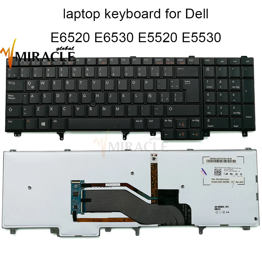 

07T437 Backlight Keyboard for Dell Latitude E6520 E6530 E5520 E5530 LA Latin SP black KB Trackpoint 7T437 CN 07C554 7C554 real