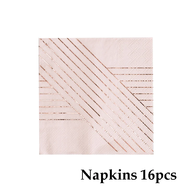 Napkin 16pcs Вечерние одноразовые столовые приборы розовое золото розовый черный бумажные тарелки в полоску вечерние карнавальные декорации салфетка для чашек принадлежности для дня рождения свадьбы - Цвет: Napkin 16pcs