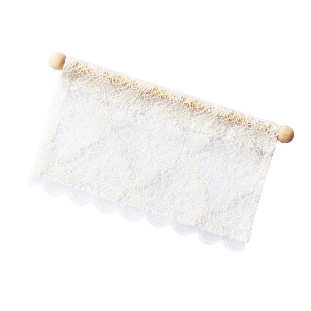 1/12 Dollhouse Miniature Short Rectangular Lace Curtain/Drape with Wooden Rod Rail for Dolls Windows Accessory Decoration White 1/12 Dollhouse Miniature Short Rectangular Lace Curtain/Drape with Wooden Rod Rail for Dolls Windows Accessory Decoration White
