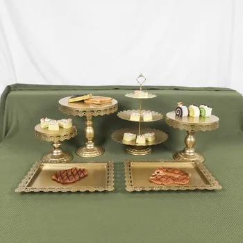 

6PCS GOLD IRON METAL CAKE TRAY DECORATION WITH CRYSTAL 3 TIER CUPCAKE CAKE STAND