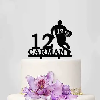

Personalized Name Age Man Play Basketball Cake Topper For Male Birthday Party Cake Decoration YC036