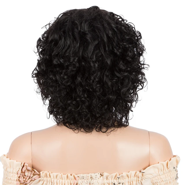 Sleek Curl Human Hair Wigs For Women Short Bob Wig With Bangs Pixie Cut Wig Jerry Curl Short Wigs Ombre Colored Short Curl Wigs #1B