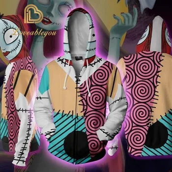 

The Nightmare Before Christmas Hoodie 3D Print Zipper Hoodie Cosplay Sally Jack Skellington Santa Christmas