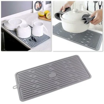 

1X Silicone Placemat Dish Drying Mat Kitchen Draining Table Drain Mat Kitchen Dining Bar Accessories