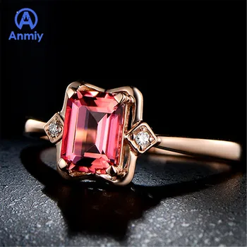 

Anmiy New Elegant Simple Rectangular Pink Tourmaline Open Women's Colorful Treasure Live Ring