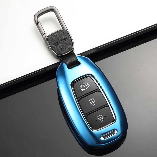 Алюминиевый сплав автомобильный чехол для ключей чехол для hyundai I30 Ix35 Solaris Azera Grandeur Ig Accent Santa Fe Palisade KONA Encino - Название цвета: 03