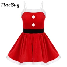  Womens Christmas Costume Mrs Claus Santa Mini Dresses Soft Velvet Sleeveless Cosplay Outfit Stage Performance Dance Dress Red 
