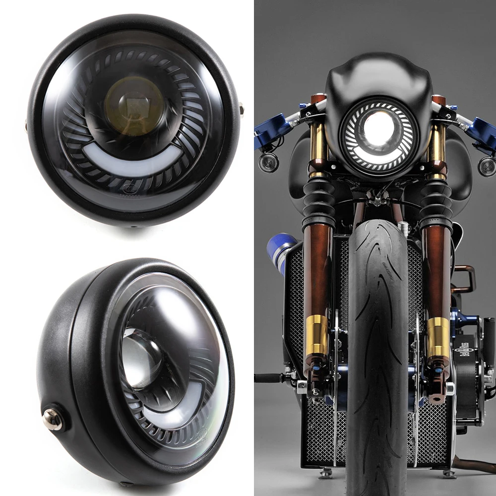 Motorcycle 6.5 Headlight LED Retro Vintage Fog High Low Beam Headlamp Daytime Running Light Bracket Cafe Racer For Harley