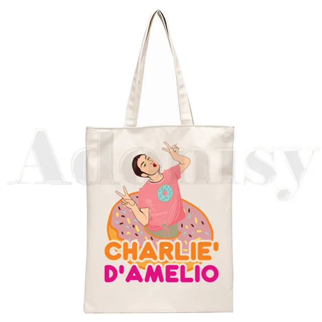 Ice Coffee Splatter Charli Damelio Harajuku Anime Handbags Shoulder Bags Casual Shopping Girls Handbag Women Elegant Canvas Bag C