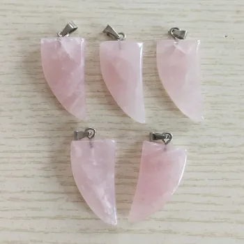 

Natural Roses Quartz Stone charm small knife Pendant Necklace accessories about 15x27MM gift Free shipping wholesale 12pcs