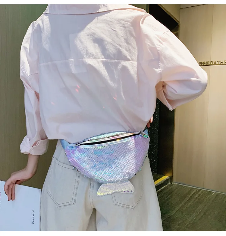 Красочные девушки Fanny Pack Русалка блесток женщин банан чехол на пояс Сумка симфония кошелек PU через плечо сумка