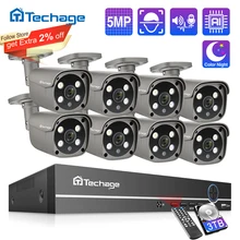 Система видеонаблюдения Techage, 8 каналов, 5 МП, HD, POE, NVR, двустороннее аудио, ии, распознавание лица, комплект наружных IP-камер видеонаблюдения